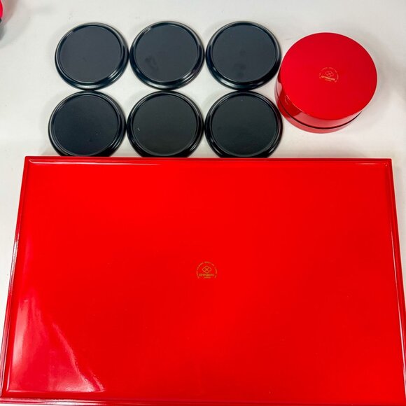 Otagiri Lacquered Red Gold Christmas Tree Tray With 6 Coasters Storage Box - Picture 5 of 6